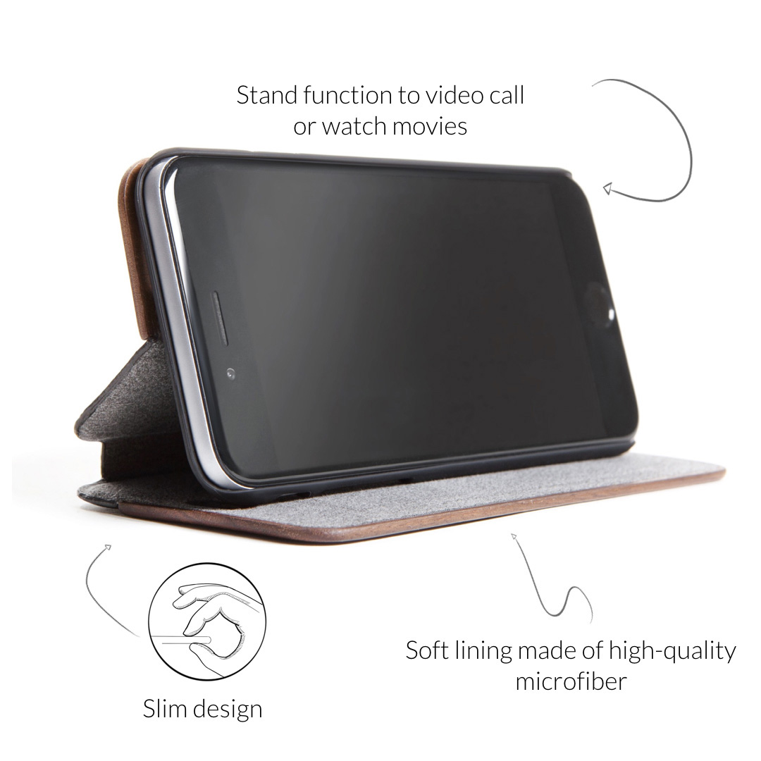 WOODCESSORIES Ecoflip, Bookcover, Apple, iPhone XR, Braun/Schwarz