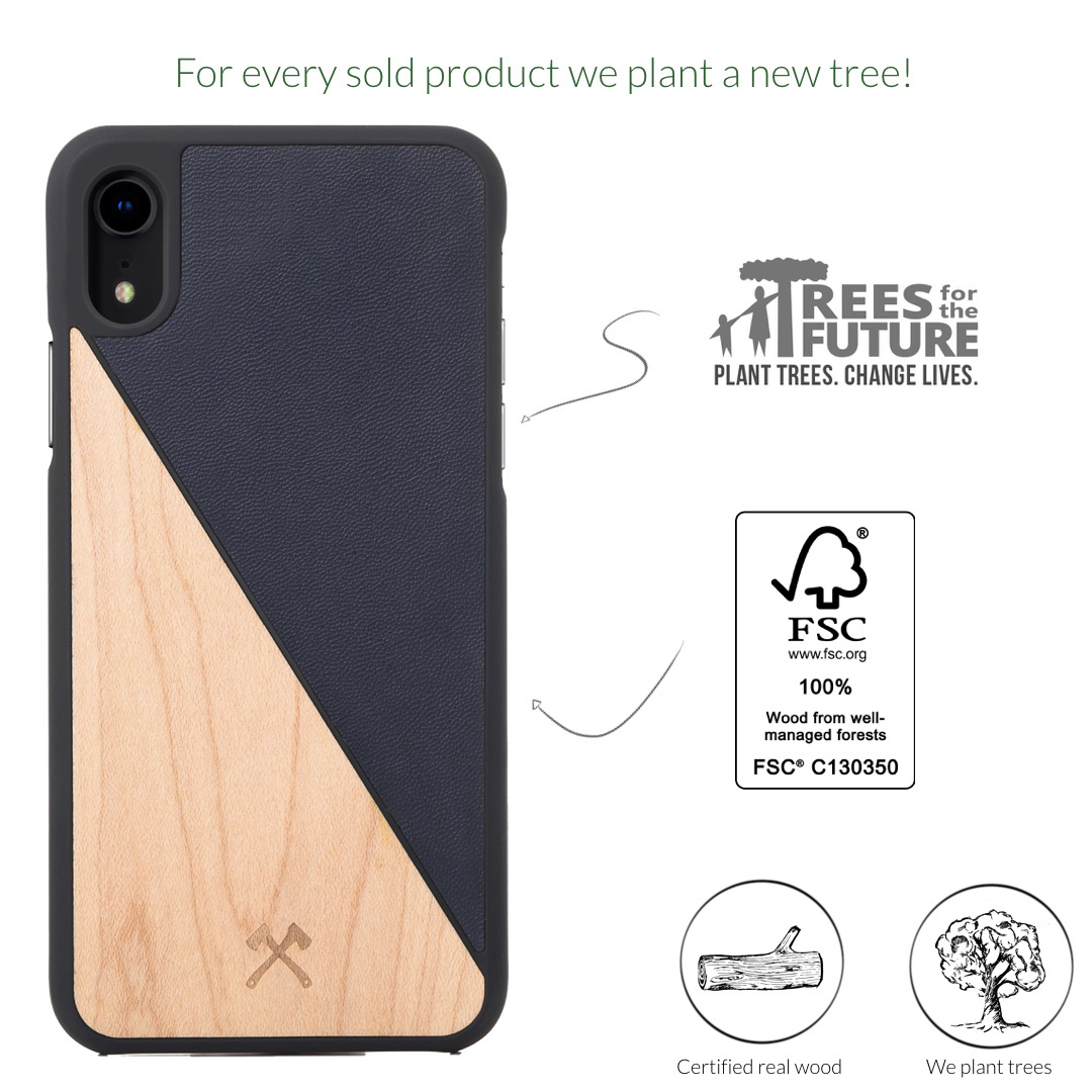 WOODCESSORIES Ecosplit, Backcover, Apple, iPhone XR, Braun/Schwarz