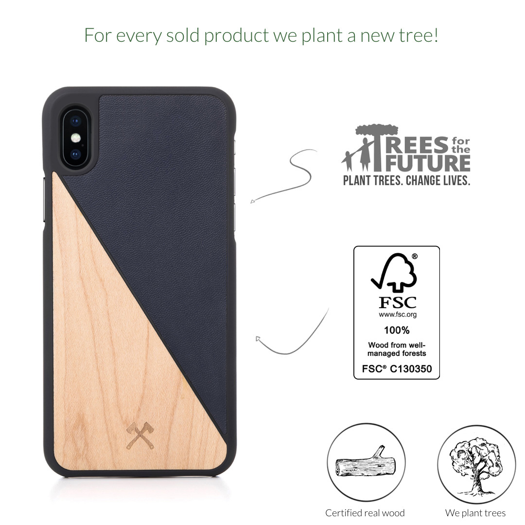 WOODCESSORIES Ecosplit, Backcover, Apple, iPhone XS Max, Braun/Schwarz