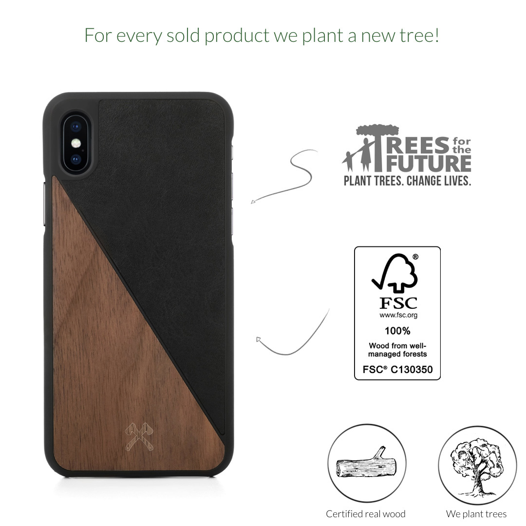 WOODCESSORIES Ecosplit, Backcover, Apple, iPhone XS Max, Braun/Schwarz