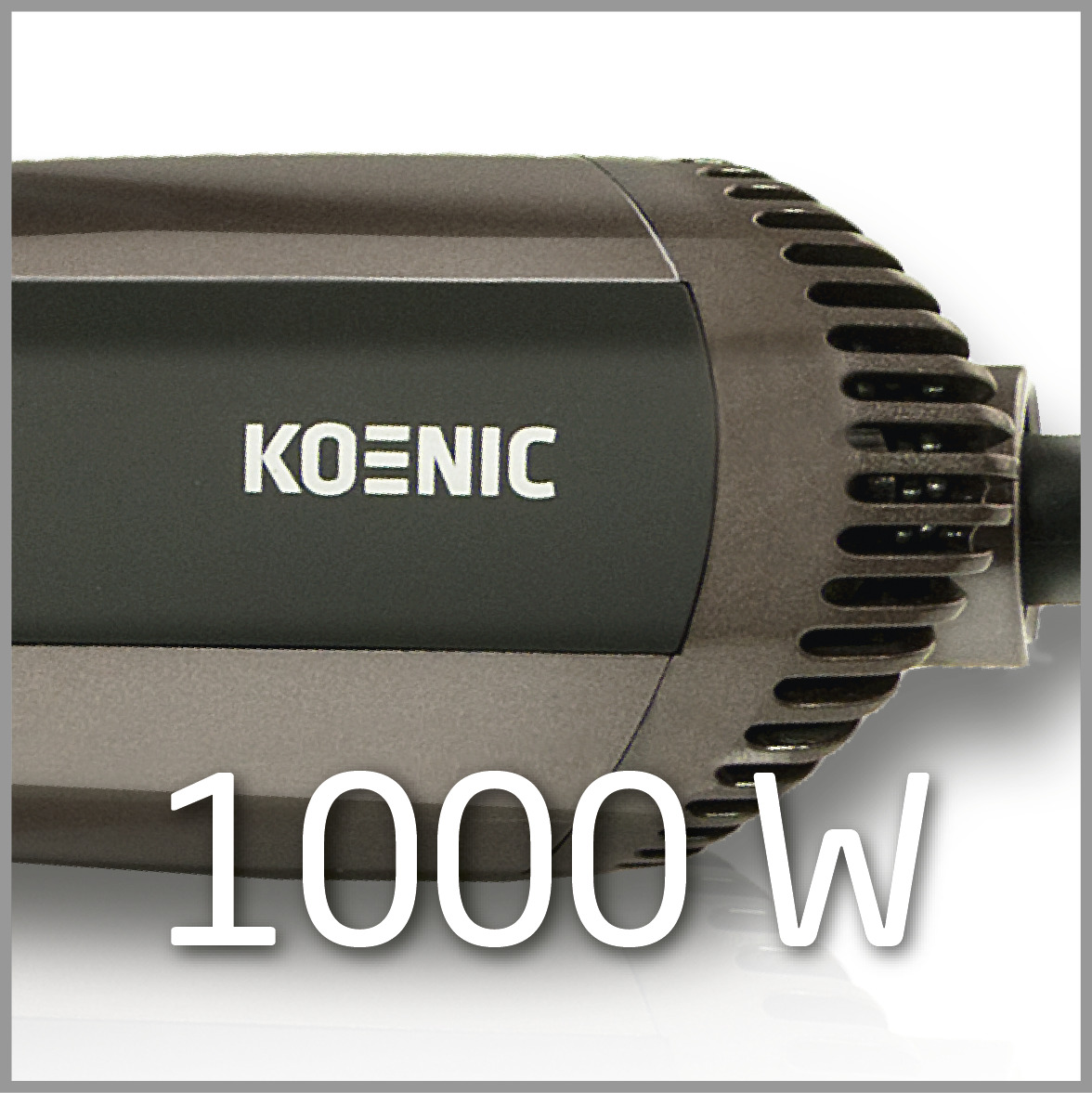 Nahaufnahme eines Koenic Haartrockners, mit 1000W Text sichtbar.