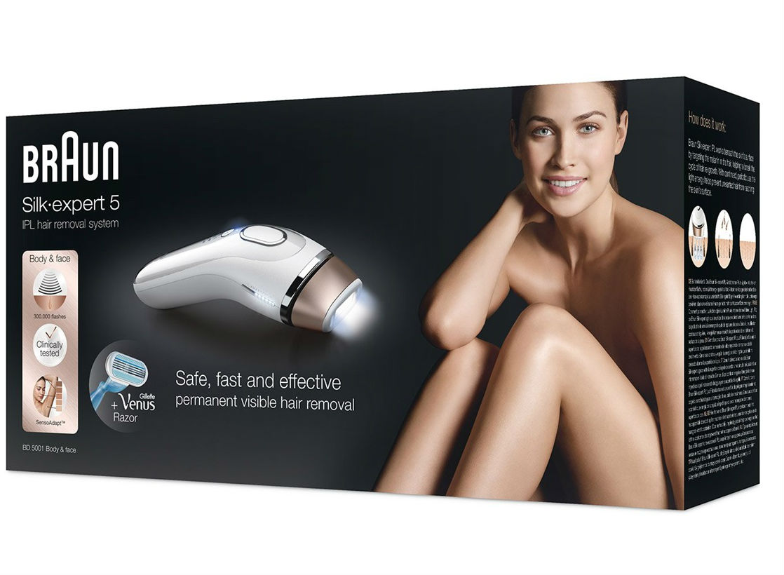 Depiladora IPL - Braun 5001, Depilación de cara y cuerpo, Se adapta a tu piel + Gillette Venus