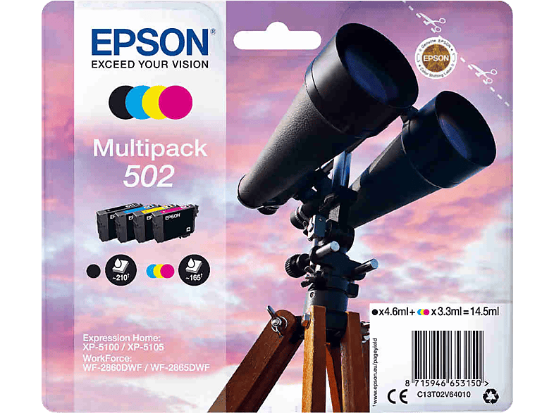 EPSON 502 Zwart - Cyaan - Magenta - Geel (C13T02V64010)