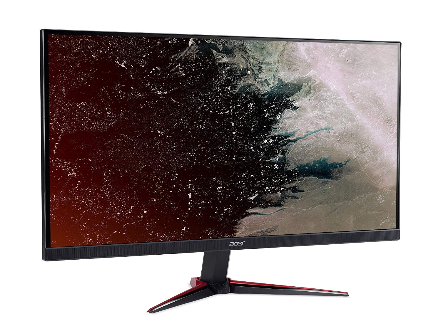 Un monitor Acer negro. La pantalla muestra una imagen de paisaje con varios colores.