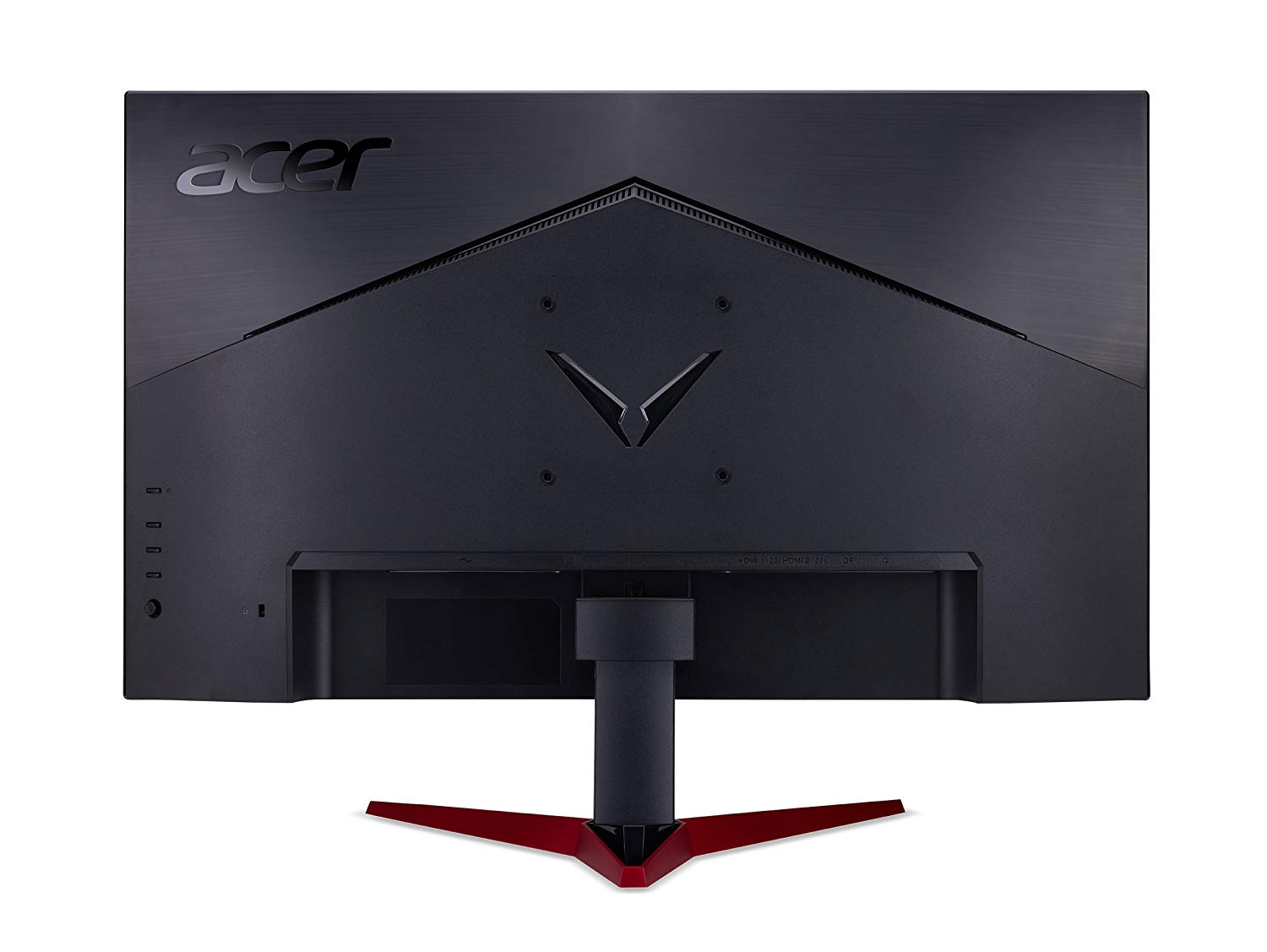 La parte trasera de un monitor gaming Acer negro y rojo con el logo de Acer en la parte superior.