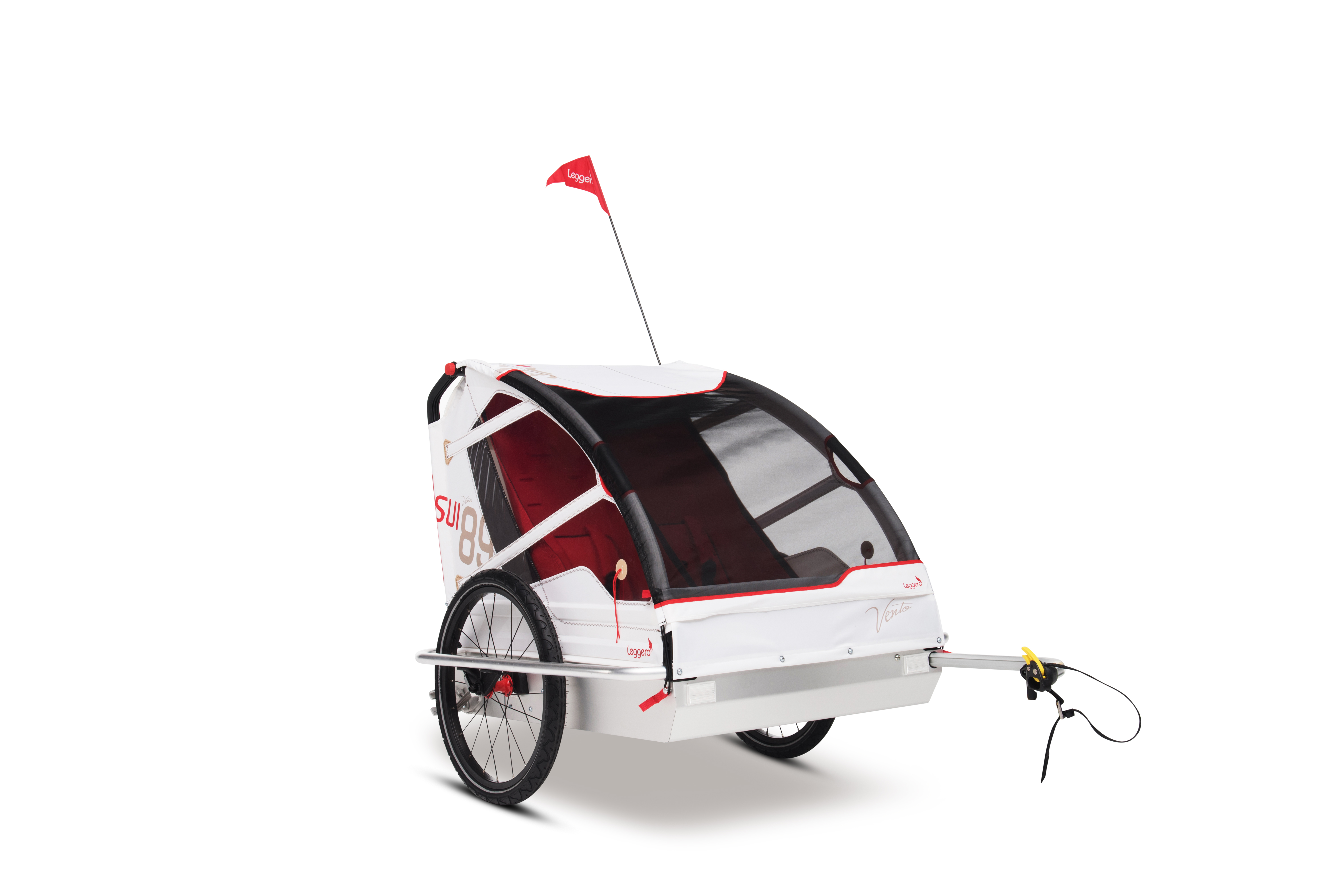 LEGGERO Vento v89 Sail Weiß/Rot Becco Kupplung, Fahrradanhänger, Weiß/Rot