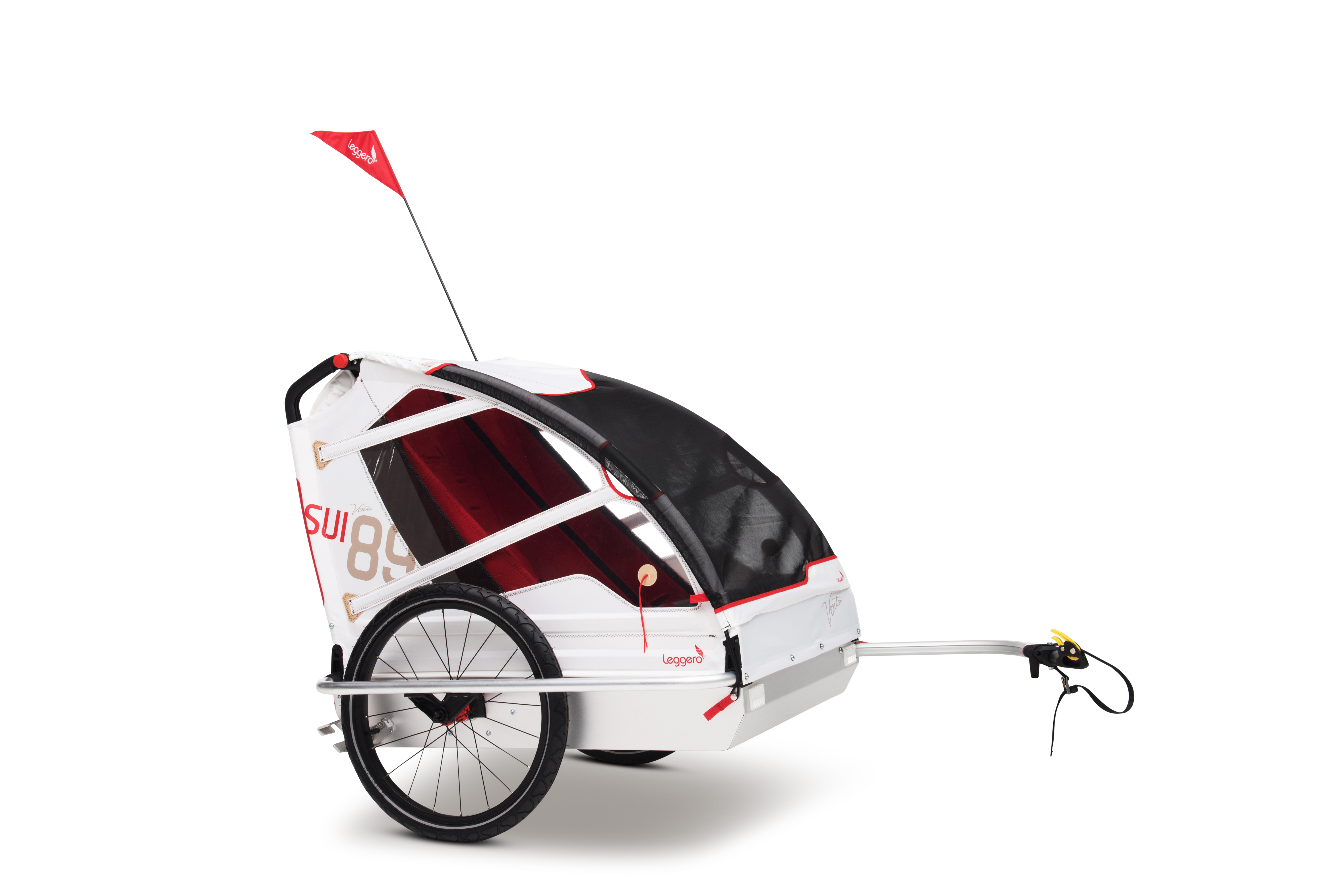 LEGGERO Vento v89 Sail Weiß/Rot Becco Kupplung, Fahrradanhänger, Weiß/Rot