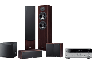 YAMAHA NS-F51 + NS-P51 5.0 hangfalszett, dió + NS-SW50BL mélysugárzó, fekete + RX-V385 erősítő, titán