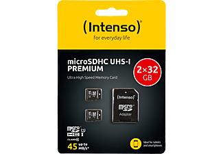 INTENSO 2x MicroSDHC, Micro-SDHC Speicherkarte, 32 GB, 45 MB/s