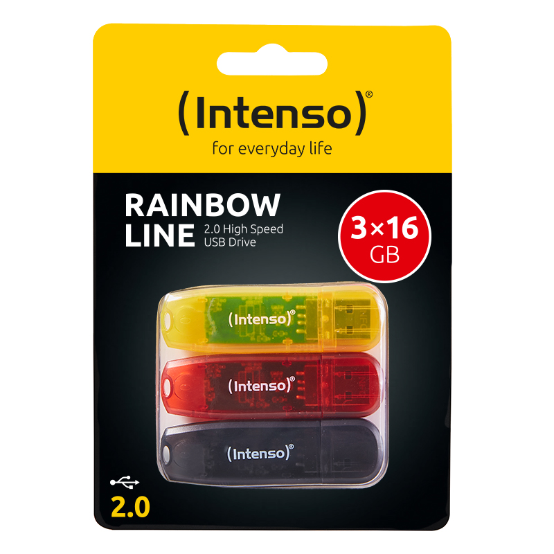 INTENSO RAINBOW 3er Pack USB-Stick, 16 GB, 28,00 MB/s, Schwarz, Rot, Gold