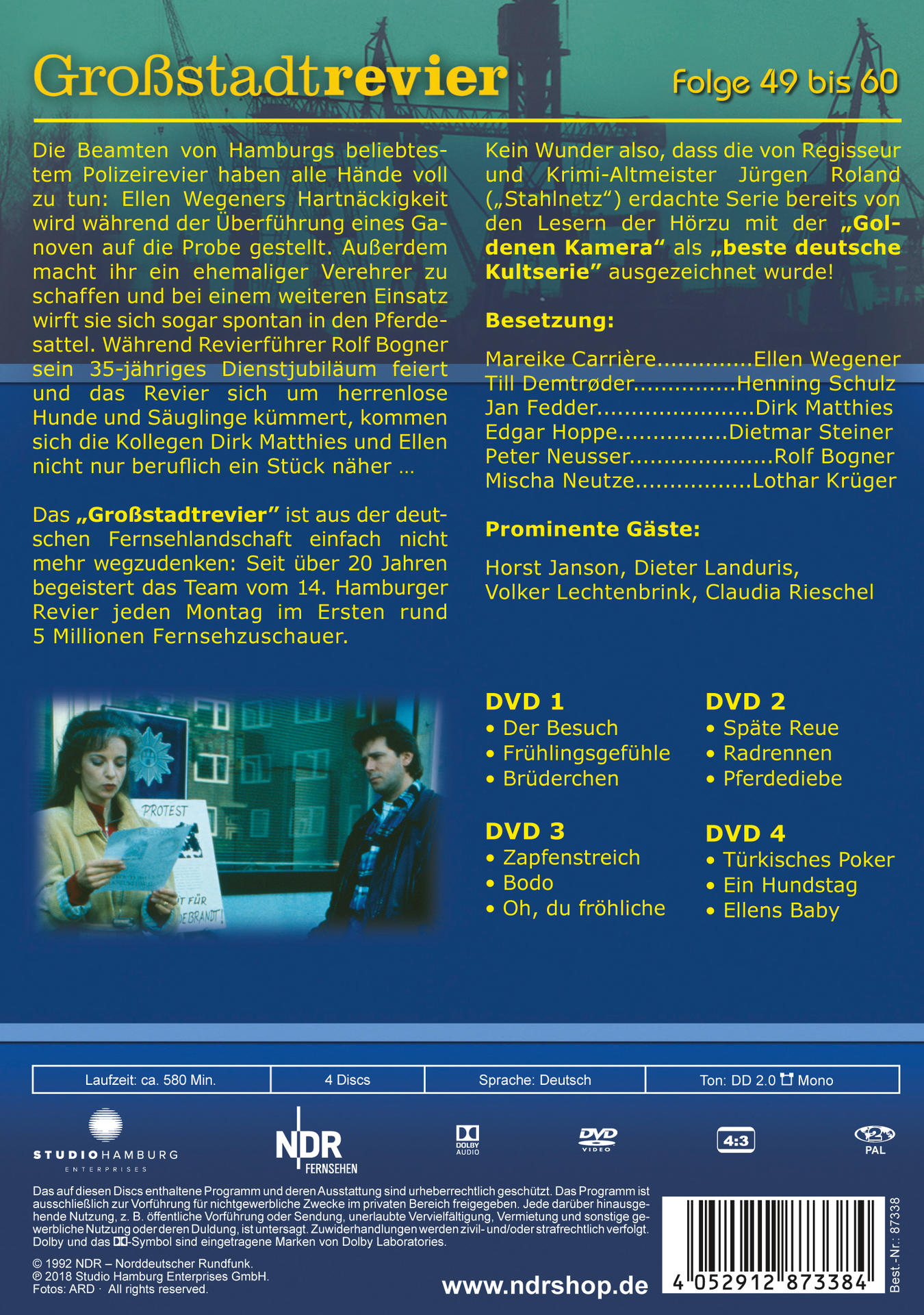 Rückseite einer DVD-Box der TV-Serie Großstadtrevier. Text auf Deutsch.