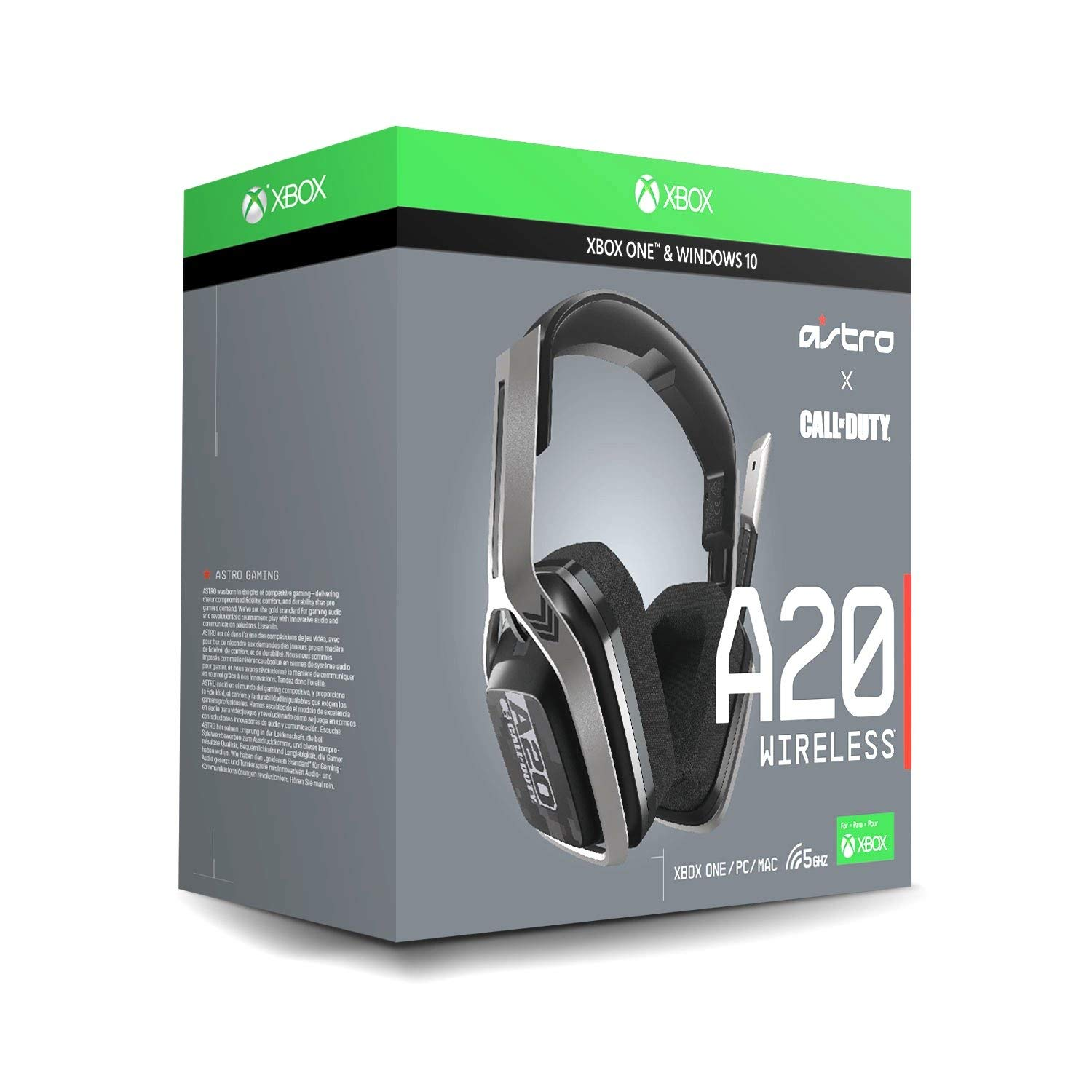 Auriculares gaming - Astro A20 inalámbricos para Xbox One, Call of Duty, Bluetooth, Gris