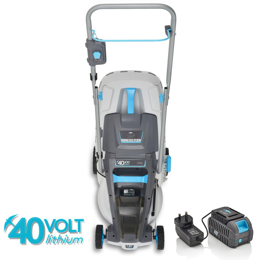 Cortacésped - Swift EB137CD2, Motor digital, Autoregulado, 40 L, Con batería y cargador