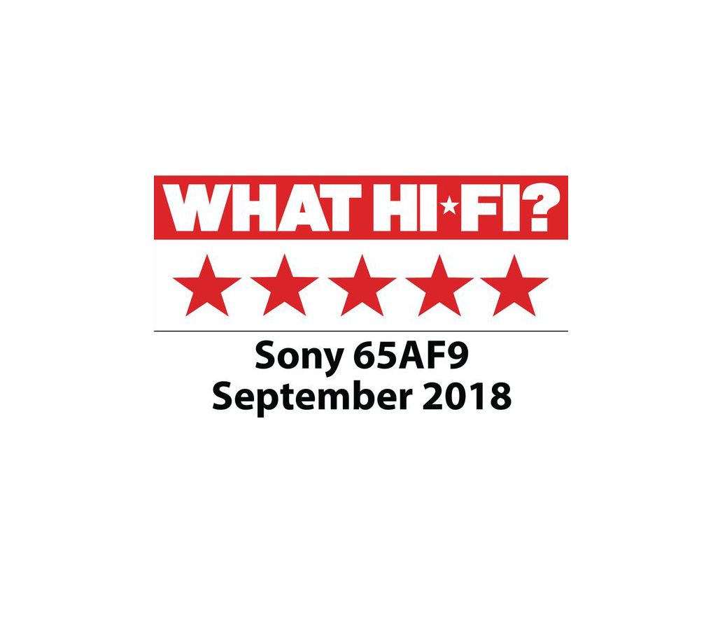 WHAT HI*FI?-Label mit fünf Sternen, Sony 65AF9, September 2018.