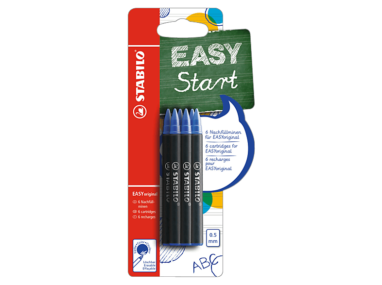 Recambios De Tinta STABILO EASYoriginal - Azul Borrable, Punta 0.5 Mm, Pack De 6 Cartuchos