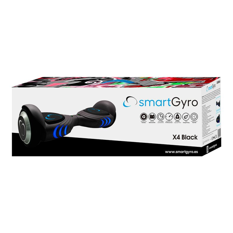 Hoverboard - SmartGyro X4, 2 x 250 W, 6.5'', 12 km/h, LED, Negro