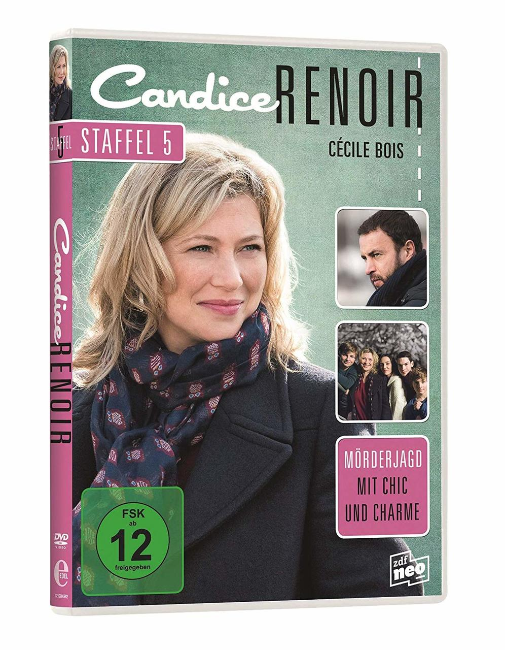 DVD-Cover der Serie Candice Renoir, mit einer Frau, anderen Bildern und Text.
