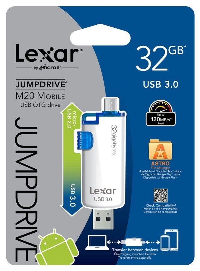 Pendrive 64GB OTG - Lexar JumpDrive M20, USB 3.0 + MicroUSB, 120 MB/s
