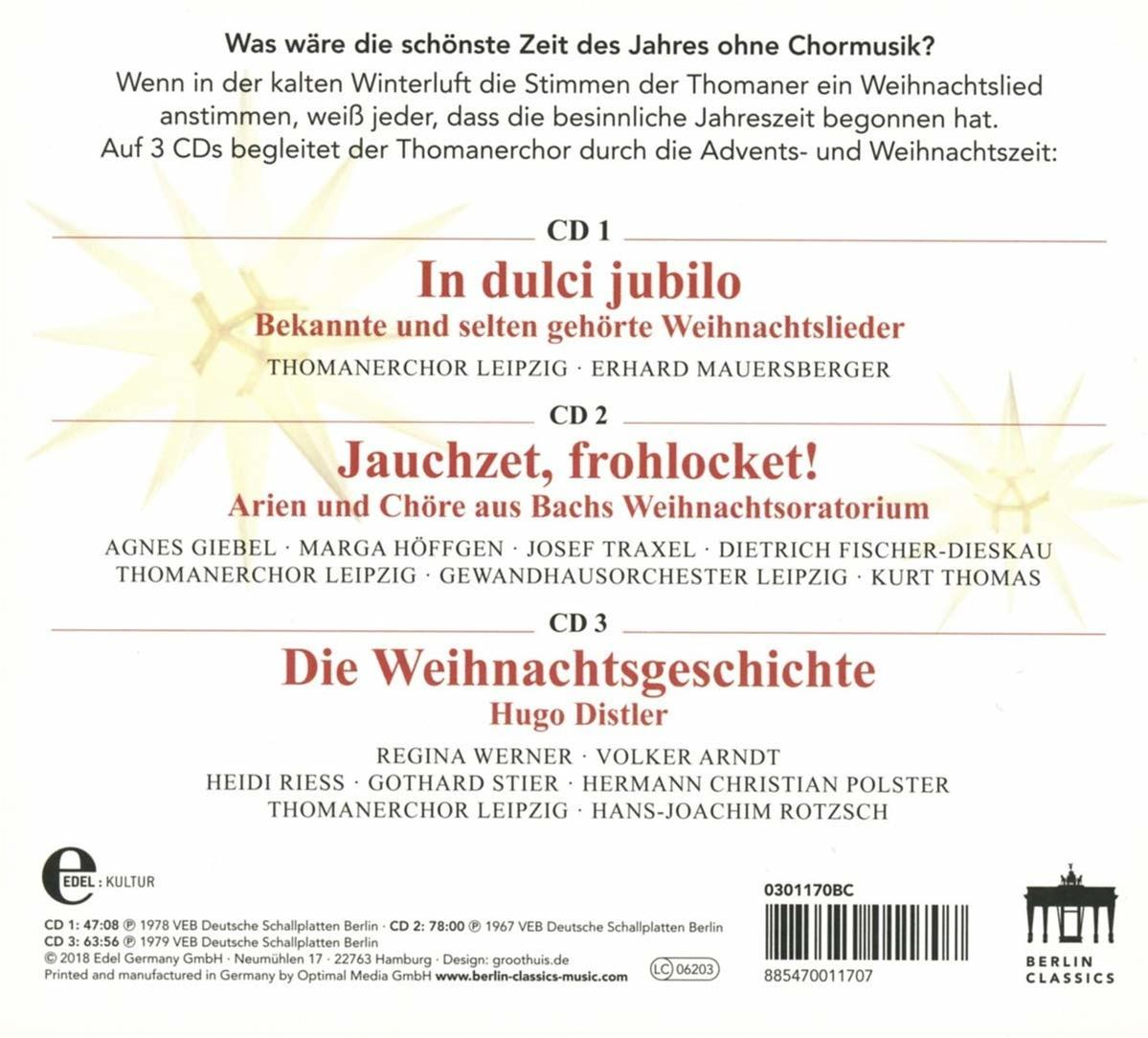 CD-Cover mit Text: In dulci jubilo, Jauchzet, frohlocket!, Die Weihnachtsgeschichte. Hintergrund ist weiß.