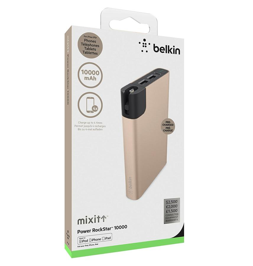 PowerBank - Belkin Power RockStar 10000, 2 puertos USB, 10000 mAh, dorado