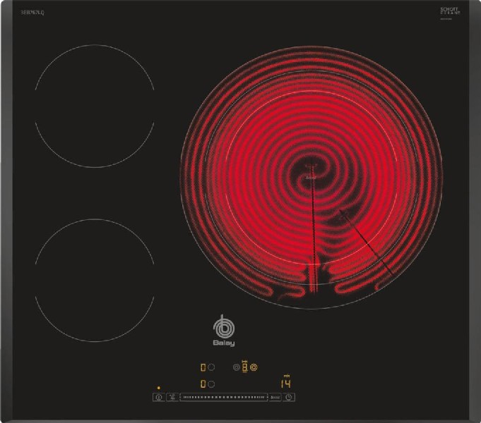 Placa Balay 3eb767lq 60 cm biselada 3 vitroceramica 60cm zonas de coccion marco 1 gigante 32cm memoria 59.2 negro max 32 767