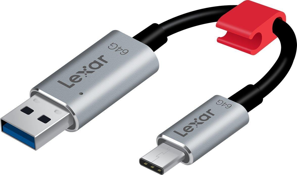 Adaptador USB - Lexar LJDC20C-64GBBEU JumpDrive C20c, 64 GB, USB tipo C, USB tipo A, Negro y plata
