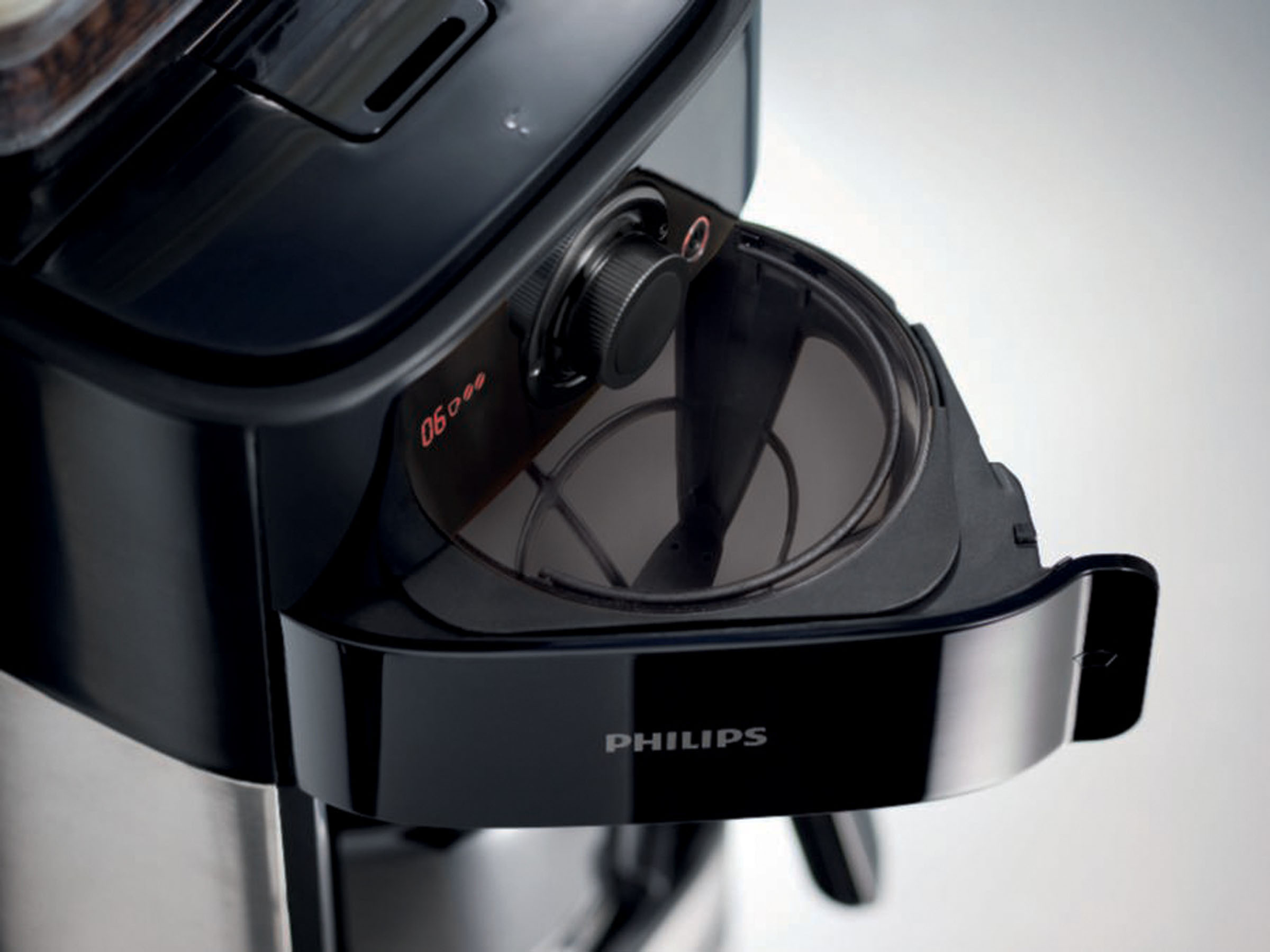 PHILIPS HD7767/00 Grind & Brew mit Glaskanne, 1,2 Liter, 1000 Watt, Kaffeemaschine Edelstahl/Schwarz