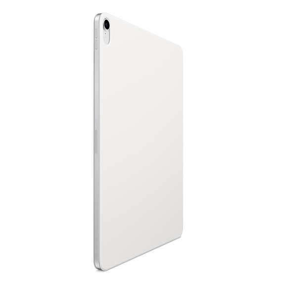 Ein iPad Pro, Rückansicht. Das Gerät ist weiß mit einem silbernen Rand. Das Apple-Logo befindet sich in der Mitte.