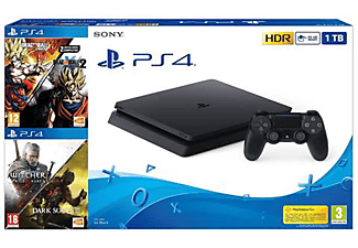 Consola - PS4 Slim 1 TB, + Dragon Ball Xenoverse y Xenoverse 2 + Darksouls 3 + The Witcher 3