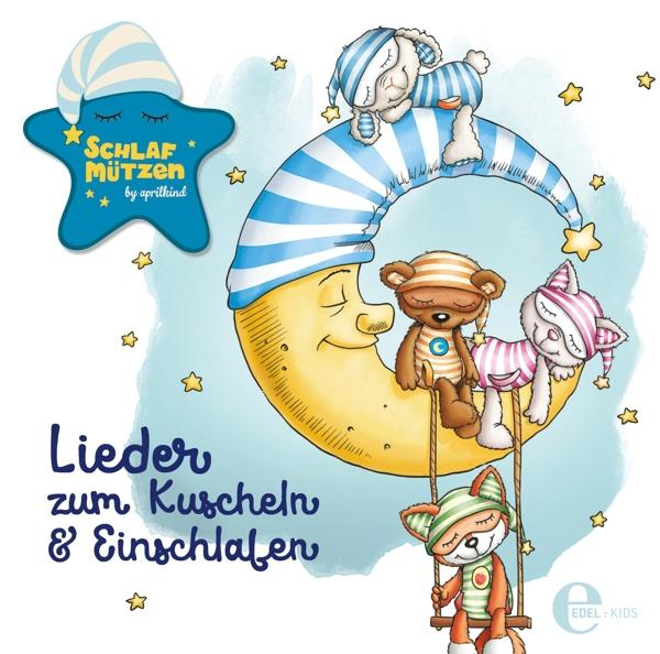 Ein Kinderbuchcover mit Zeichentieren, die auf einem Mond und Sternen schlafen.