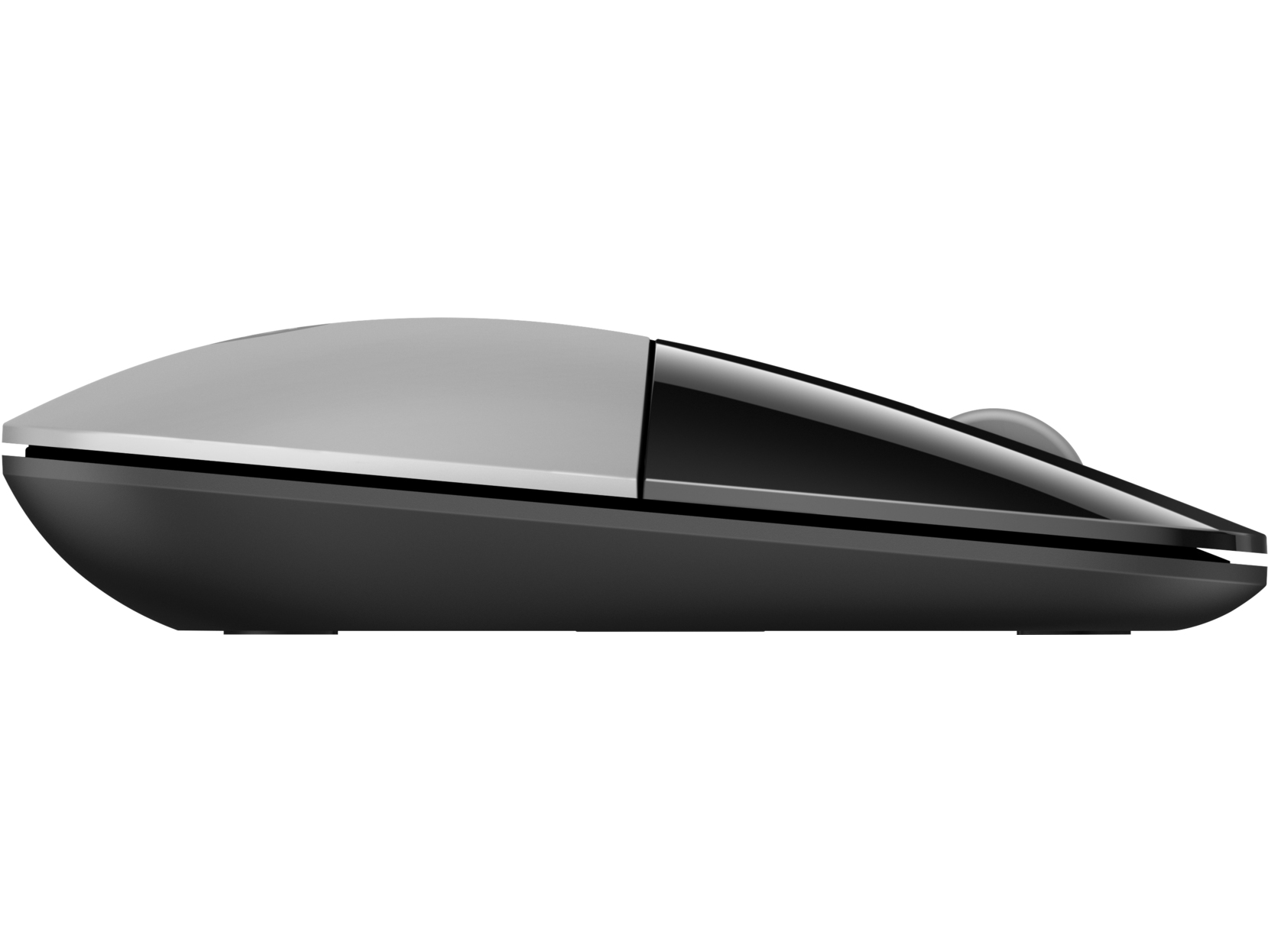 Gri ve siyah bir bilgisayar faresinin yan görünümü.