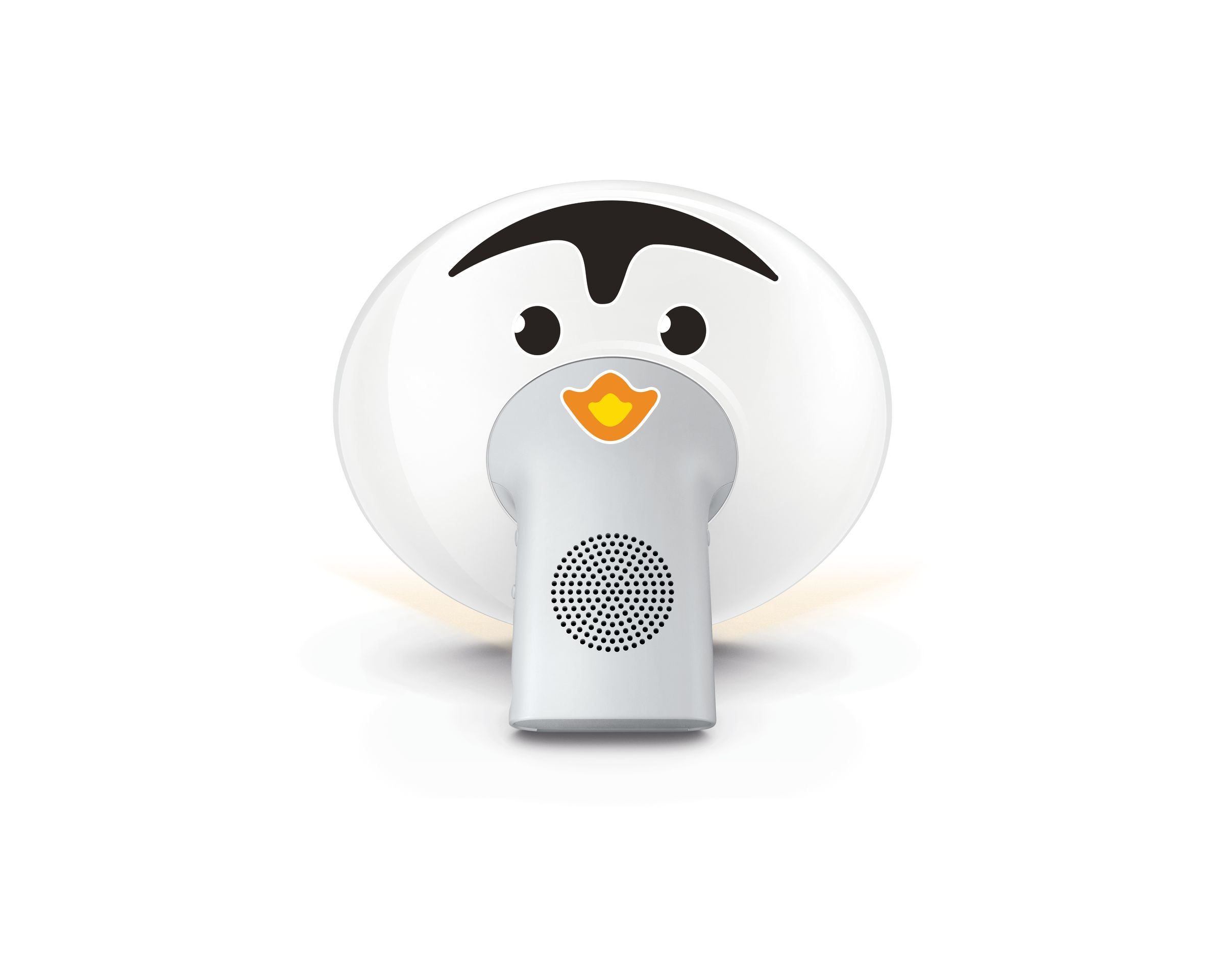 Ein pinguinförmiges Nachtlicht auf weißer Oberfläche.