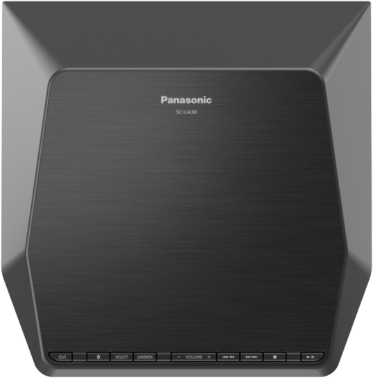 Egy fekete Panasonic audio eszköz vezérlőgombokkal és a márka logójával.