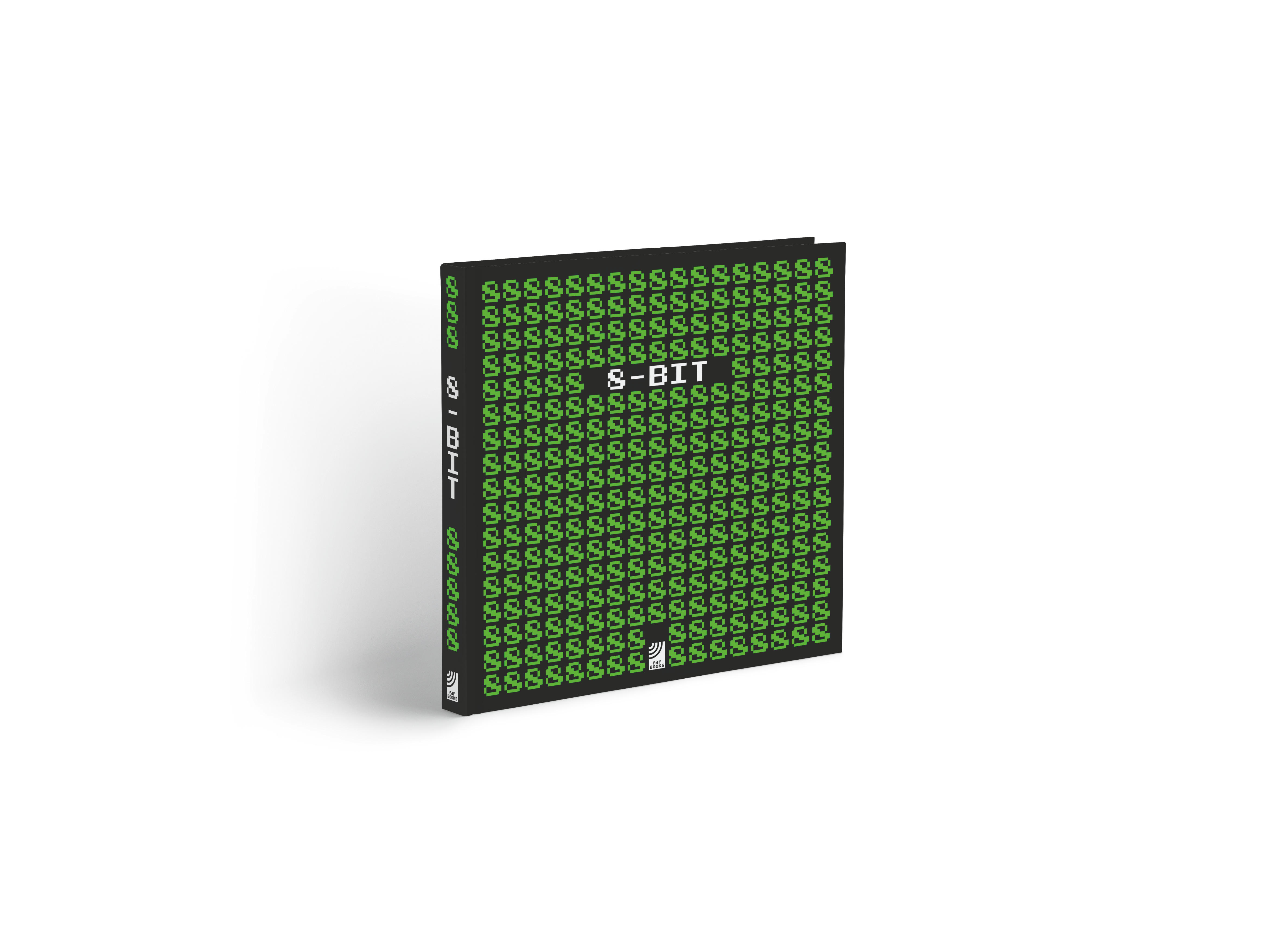 Ein schwarzes Buch mit dem Titel 8-BIT in Grün mit einem sich wiederholenden Muster von kaufmännischen Unds.