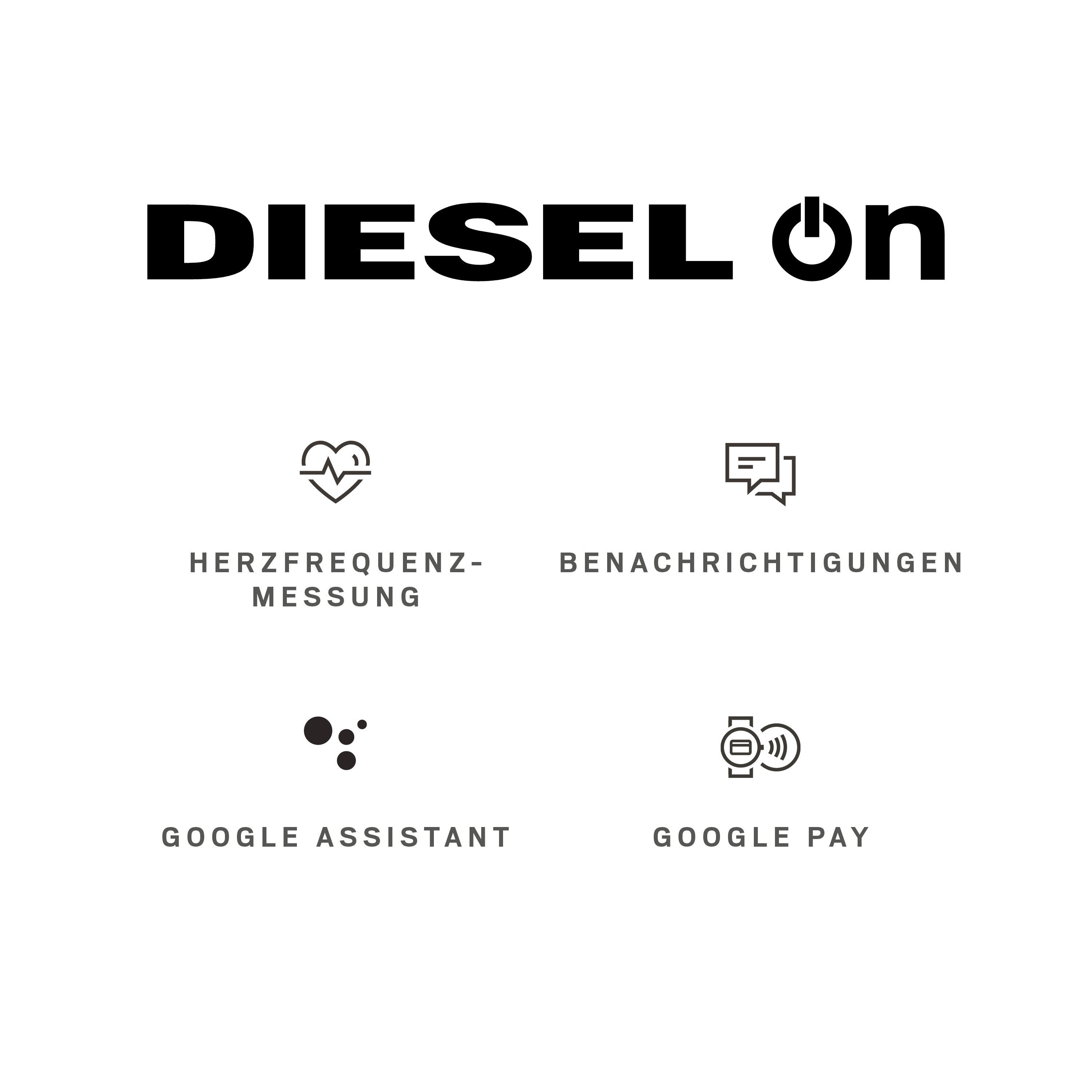 DIESEL DZT2010 Gents Full Guard 2.5 Smartwatch Edelstahl schwarz ionisiert Silikon, 200 mm, Rot/Schwarz