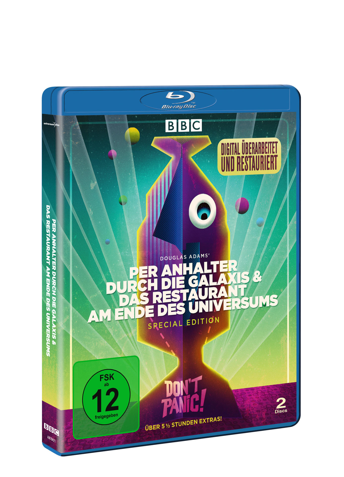 Blu-ray-Disc-Hülle mit Filmcover-Artwork. Das Cover zeigt eine farbenfrohe Grafik mit Text und Logo.
