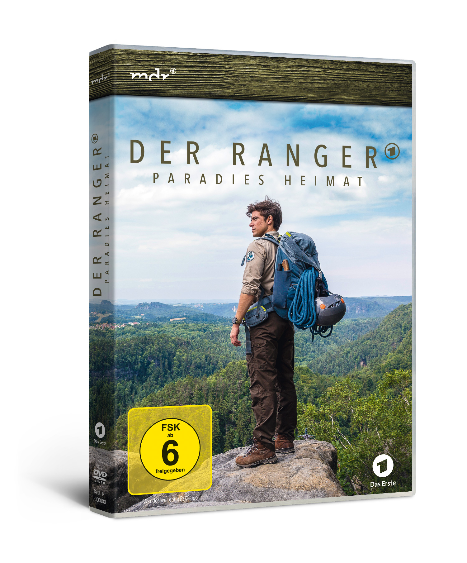 DVD-Cover: Ein Mann mit Rucksack steht auf einem Felsen und blickt über eine malerische Aussicht.