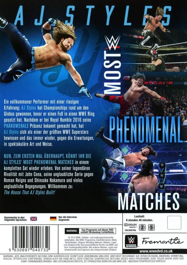 DVD-Cover mit Wrestling-Actionaufnahmen und Text. AJ Styles ist in mehreren Bildern zu sehen.