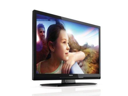 Pantalla de TV mostrando una escena con una mujer y un hombre.