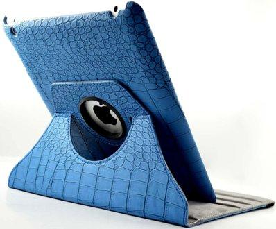 Funda para iPad 2 y nuevo iPad - Silver HT Crocostyle, con soporte giratorio 360º y en color azul