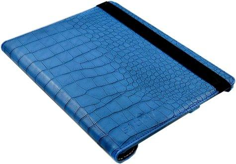 Funda para iPad 2 y nuevo iPad - Silver HT Crocostyle, con soporte giratorio 360º y en color azul