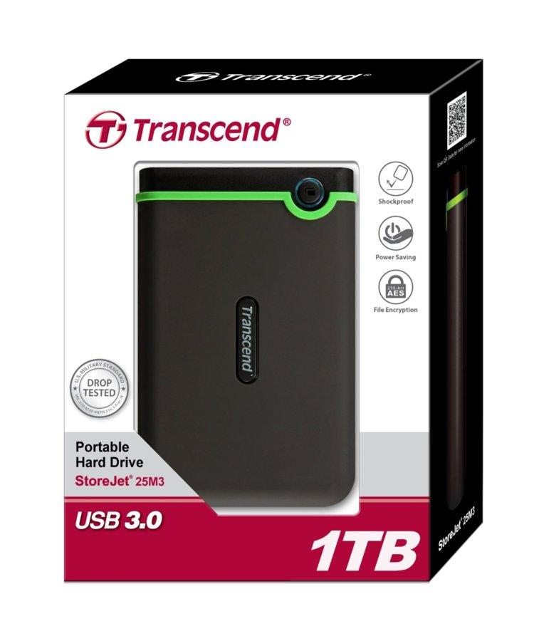 Disco duro de 1Tb - Trascend StoreJet 25M3, externo, 2,5", SATA, USB 3.0, color gris