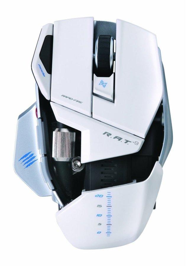 Ratón gaming - Mad Catz Cyborg R.A.T. 9, inalámbrico, 6400 DPI, 2,4 GHz, color blanco