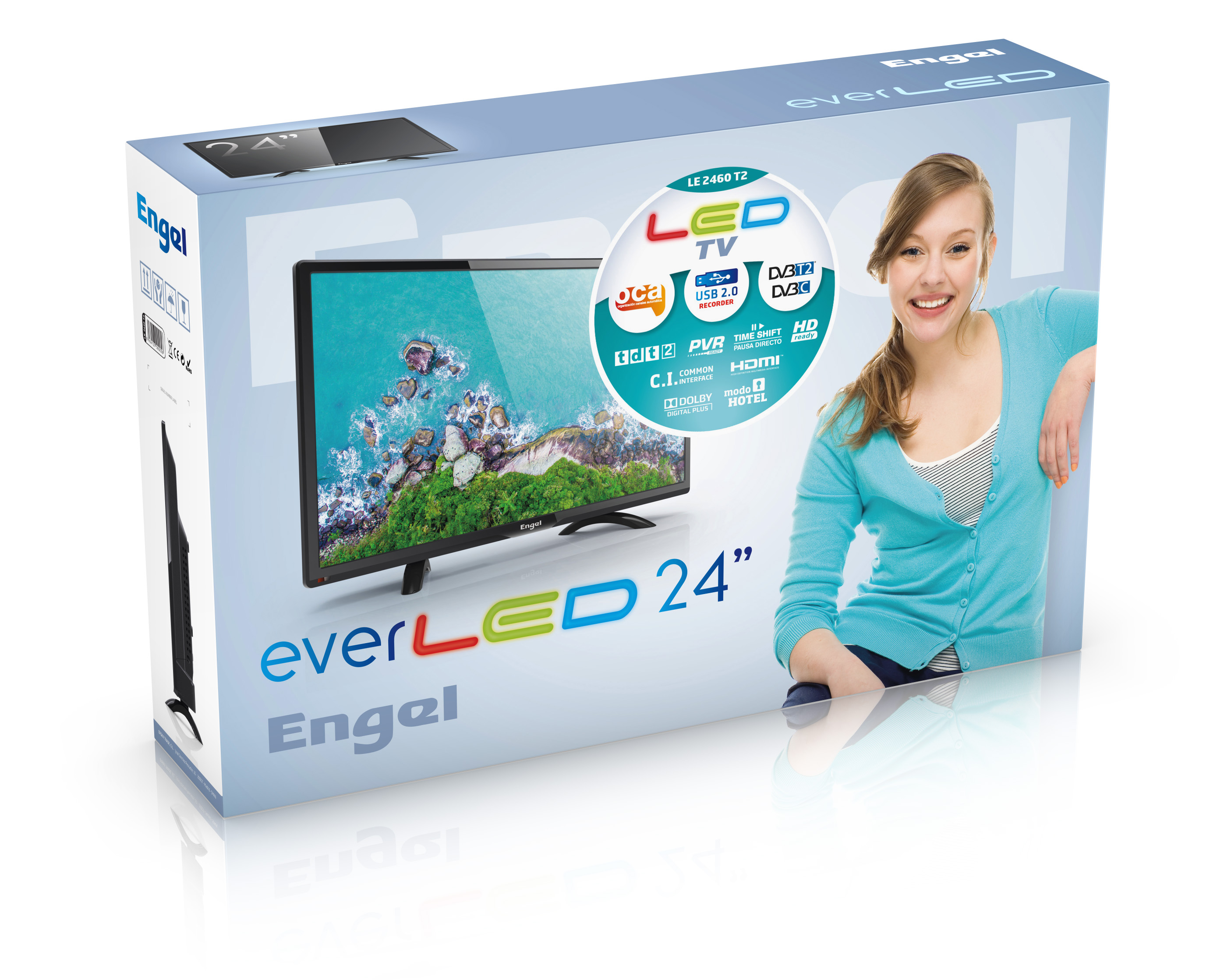 TV LED 24" - Engel LE2460, HD Ready, HDMI, USB Grabador, Modo Hotel