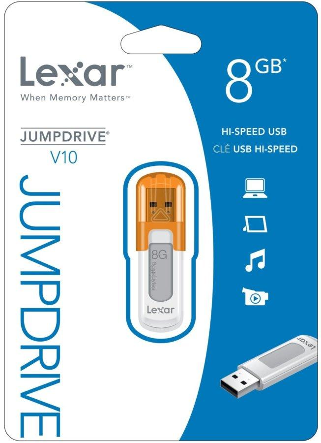 Pendrive de 8Gb - Lexar JumpDrive V10, USB 2.0, con tapa, en color naranja y blanco