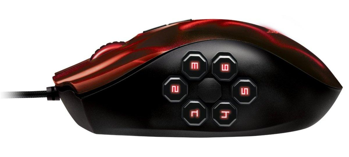 Ratón para gaming - Razer Naga Hex, láser, negro y rojo, 5600 dpi, cable USB, 11 botones