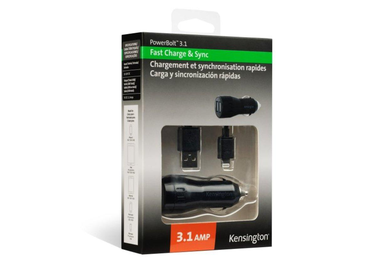 Cargador coche - Kensington PowerBolt Dual 3.1, USB, potencia 3,1 amperios