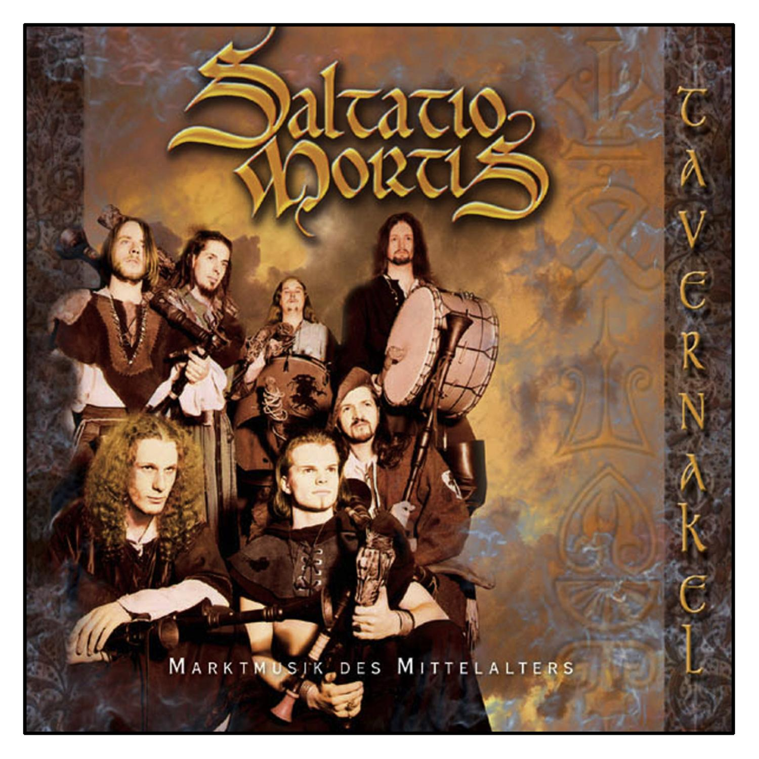 Albumcover von Saltatio Mortis. Sieben Personen in mittelalterlichen Kostümen mit Musikinstrumenten.