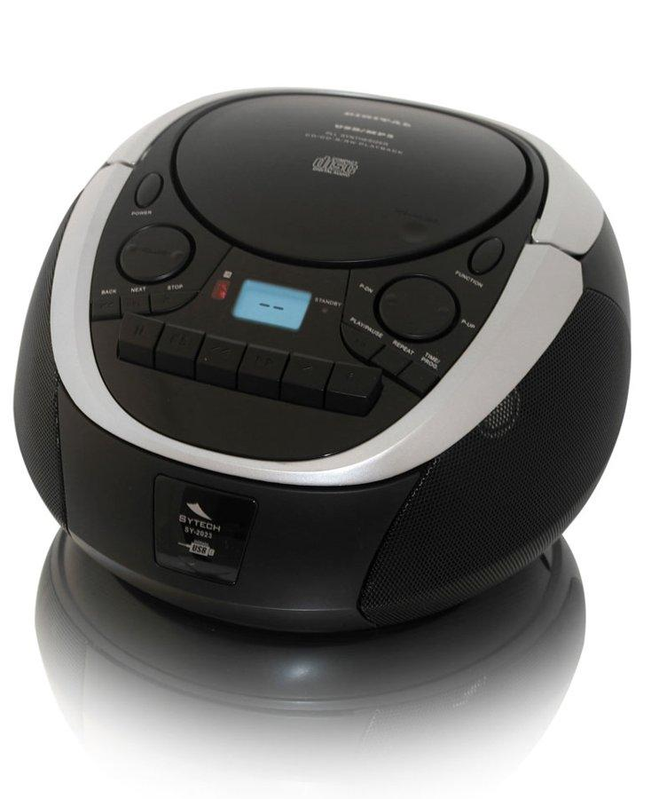 Radio cassette CD - Sytech SY 2023 Negro, Lector CD, Radio FM, USB Reproductor
