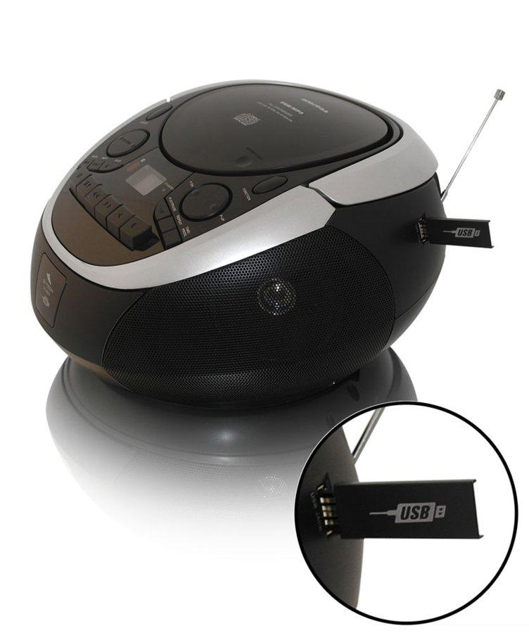 Radio cassette CD - Sytech SY 2023 Negro, Lector CD, Radio FM, USB Reproductor